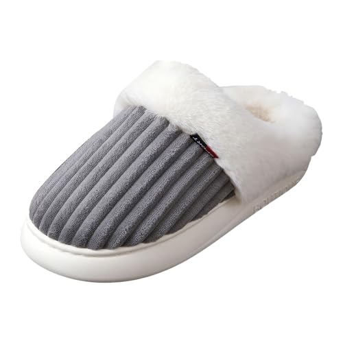 Xbemkste Hausschuhe Damen Winter Plüsch Pantoffeln Herren Memory Foam Weiche Offene Fersen Baumwolleschuhe Warm Bequeme Antirutsch Hausslippers mit Pelzrand Futter Hüttenschuh (Grey, 37) von Xbemkste