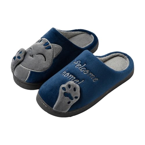 Xbemkste Hausschuhe Damen Winter Plüsch Pantoffeln Herren Warm Filzpantoffeln Unisex Weiche Bequeme Baumwolle rutschfeste Cozy Slippers Süße Wärmende Haushaltsschuhe (Dark Blue, 38.5) von Xbemkste