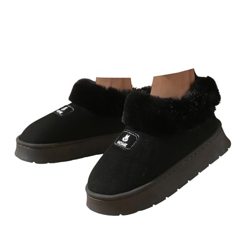 Xbemkste Hausschuhe Damen Winter Plüsch Pantoffeln Warme Kuschelig Flauschige Filzhausschuhe mit Kunstfellkragen Geschlossen Fell Hüttenschuhe Verdicken Baumwolleschuhe (39) von Xbemkste