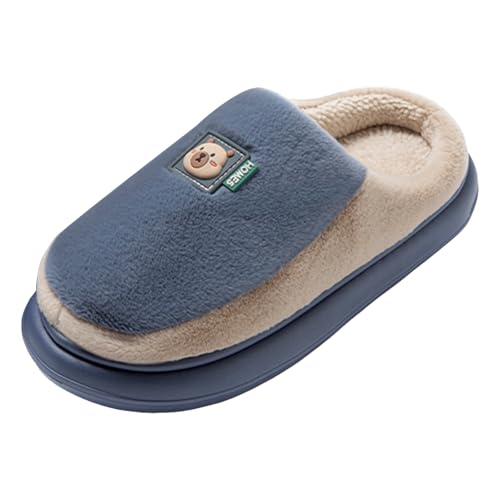 Xbemkste Hausschuhe Damen Winter Plüsch Pantoffeln mit Cartoon Muster Flauschige Warme Hüttenschuh Offene Fersen Fell Slippers Bequeme Rutschfeste Baumwollruhrschuhe (Blue, 40.5) von Xbemkste