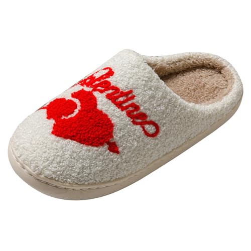 Xbemkste Hausschuhe Damen Winter Plüsch Slippers Warme Herren Pantoffeln Bequeme Flauschige Filzpantoffeln Weiches Fuzzy Pelz Hauspantoffeln Memory Foam Wohnschuhe Für Paare (White, 37.5) von Xbemkste