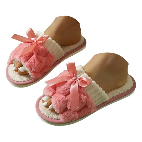 Xbemkste Hausschuhe Damen Winter Rutschfeste Offener Zeh Plüsch Pantoffeln Flauschige Kuschelig Slipper Warme Hautfreundlich Wohnschuhe Gästehausschuhe für Haus Schlafzimmer (39) von Xbemkste