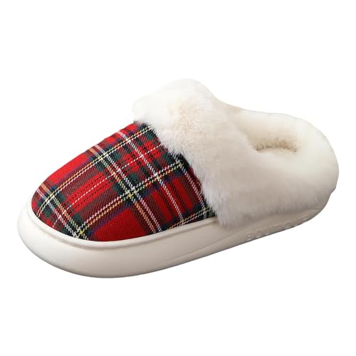 Xbemkste Hausschuhe Damen Winter Wärme Bequem Plüsch Pantoffeln Kariert Flauschige Weiches Verdicken Hauspantoffeln Baumwolleschuhe Home Slipper Rutschfeste Plüschschuhe (37) von Xbemkste