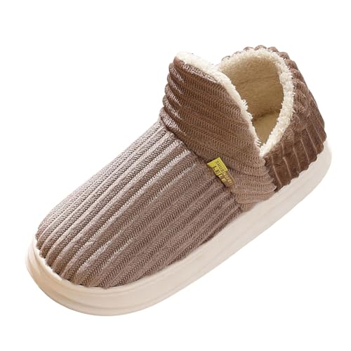 Xbemkste Hausschuhe Damen Winter Wärme Pantoffeln Herren Memory Foam Kordsamt Weiches Baumwolleschuhe Voll Plüsch Geschlossen Slippers Gemütliche Antirutsch Haushaltsschuhe (Coffee, 42) von Xbemkste
