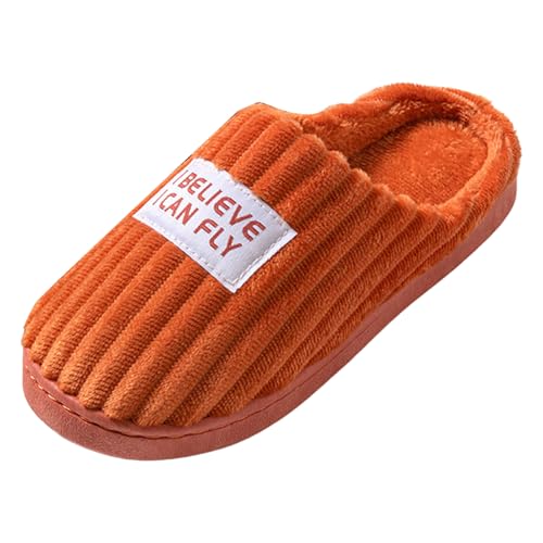 Xbemkste Hausschuhe Damen Winter Warme Baumwollschuhe Plüsch Pantoffeln mit Memory Foam Kuschelig Kordstoff-Wohnschuhe mit Weiche Sohle Verdicken Wärmende Hausslippers (Orange, 39) von Xbemkste