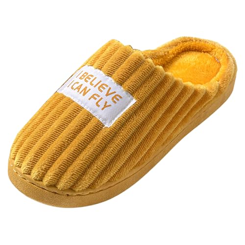 Xbemkste Hausschuhe Damen Winter Warme Baumwollschuhe Plüsch Pantoffeln mit Memory Foam Kuschelig Kordstoff-Wohnschuhe mit Weiche Sohle Verdicken Wärmende Hausslippers (Yellow, 39) von Xbemkste