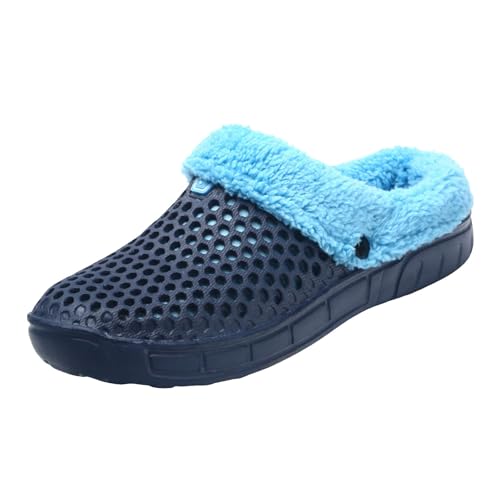 Xbemkste Hausschuhe Damen Winter Warme Clogs Plüsch Gartenschuhe Pelz Gefüttert Slipper Weiche Bequeme Pantoffeln mit Fleecefutter rutschfeste Outdoor Winterschuhe (Blue, 38.5) von Xbemkste
