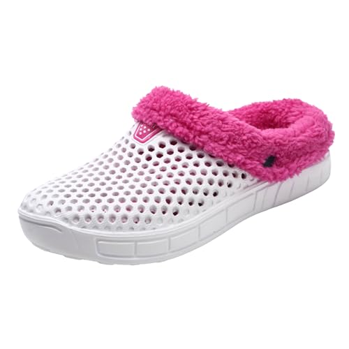 Xbemkste Hausschuhe Damen Winter Warme Clogs Plüsch Gartenschuhe Pelz Gefüttert Slipper Weiche Bequeme Pantoffeln mit Fleecefutter rutschfeste Outdoor Winterschuhe (White, 40.5) von Xbemkste