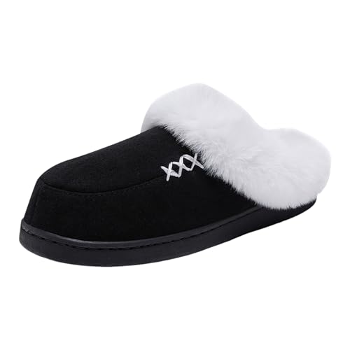 Xbemkste Hausschuhe Damen Winter Warme Flauschige Plüsch Pantoffeln mit Pelzrand und Futter Gemütliche Memory Foam Weiches rutschfeste Slippers Plüschschuhe Baumwollruhrschuhe (38.5) von Xbemkste