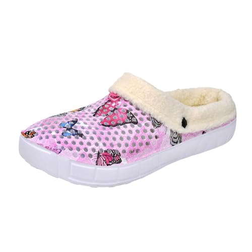 Xbemkste Hausschuhe Damen Winter Warme Gefüttert Clogs Weiche Kuschelig Thermo Gartenschuhe Bequeme rutschfeste Pantoffeln Slide Slippers Winterschuhe für Drinnen Draußen (39) von Xbemkste