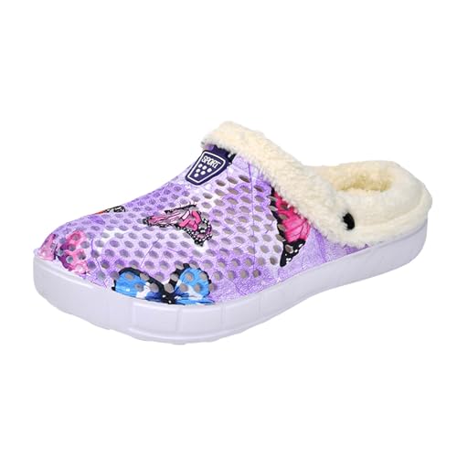Xbemkste Hausschuhe Damen Winter Warme Gefüttert Clogs Weiche Kuschelig Thermo Gartenschuhe Bequeme rutschfeste Pantoffeln Slide Slippers Winterschuhe für Drinnen Draußen (Purple, 37.5) von Xbemkste