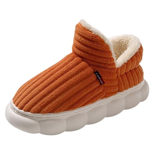 Xbemkste Hausschuhe Damen Winter Warme Herren Pantoffeln Memory Foam Baumwolleschuhe Kordsamt Gemütliche Weiches Geschlossen Hausslippers Verdicken Haushaltsschuhe Für Paare (Orange, 38-37.5) von Xbemkste