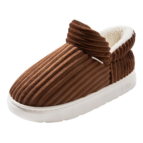 Xbemkste Hausschuhe Damen Winter Warme Herren Pantoffeln Memory Foam Kordsamt Baumwolleschuhe Geschlossen Bequeme Weiches Hauspantoffeln Verdicken Winterschuhe Outdoor/Indoor (Coffee, 36) von Xbemkste