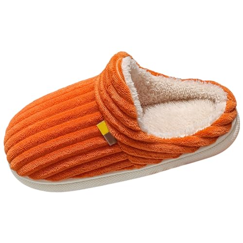 Xbemkste Hausschuhe Damen Winter Warme Herren Pantoffeln Memory Foam Kordsamt Baumwolleschuhe Offene Fersen Kuschelig Weiches Hauspantoffeln Verdicken Winterschuhe Für Paare (Orange, 36) von Xbemkste