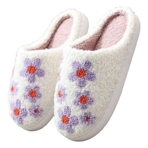 Xbemkste Hausschuhe Damen Winter Warme Plüsch Pantoffeln Bequeme Flaumig Slippers Niedliche Gesicht Filzpantoffeln Fuzzy Pelz Hauspantoffeln Memory Foam Wohnschuhe Für Paare (40.5) von Xbemkste