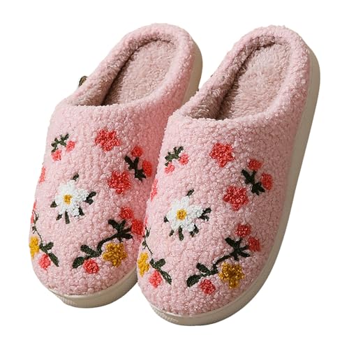 Xbemkste Hausschuhe Damen Winter Warme Plüsch Pantoffeln Bequeme Flaumig Slippers Niedliche Gesicht Filzpantoffeln Fuzzy Pelz Hauspantoffeln Memory Foam Wohnschuhe Für Paare (B, 40.5) von Xbemkste
