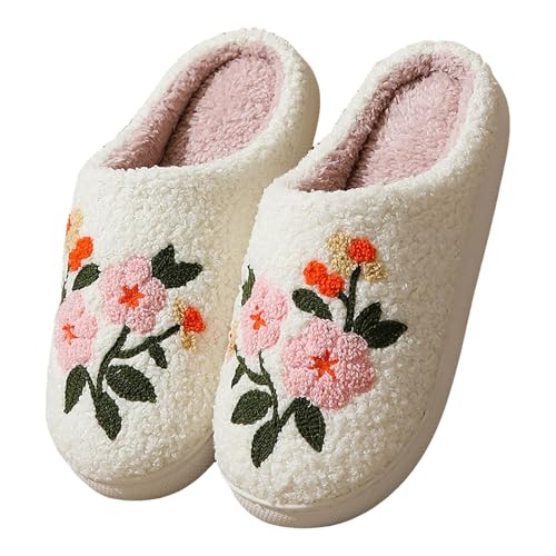 Xbemkste Hausschuhe Damen Winter Warme Plüsch Pantoffeln Bequeme Flaumig Slippers Niedliche Gesicht Filzpantoffeln Fuzzy Pelz Hauspantoffeln Memory Foam Wohnschuhe Für Paare (C, 37.5) von Xbemkste