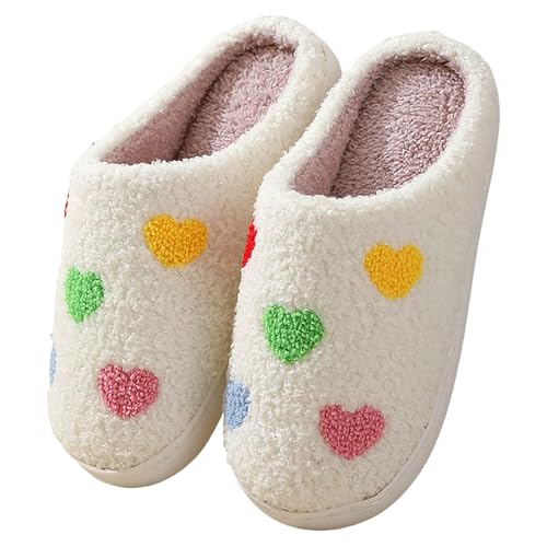 Xbemkste Hausschuhe Damen Winter Warme Plüsch Pantoffeln Bequeme Flaumig Slippers Niedliche Gesicht Filzpantoffeln Fuzzy Pelz Hauspantoffeln Memory Foam Wohnschuhe Für Paare (E, 36) von Xbemkste