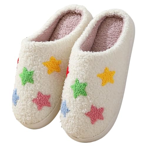 Xbemkste Hausschuhe Damen Winter Warme Plüsch Pantoffeln Bequeme Flaumig Slippers Niedliche Gesicht Filzpantoffeln Fuzzy Pelz Hauspantoffeln Memory Foam Wohnschuhe Für Paare (G, 40.5) von Xbemkste