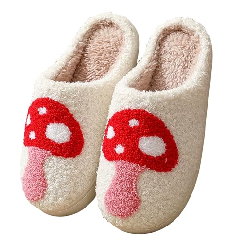 Xbemkste Hausschuhe Damen Winter Warme Plüsch Pantoffeln Bequeme Flaumig Slippers Niedliche Gesicht Filzpantoffeln Fuzzy Pelz Hauspantoffeln Memory Foam Wohnschuhe Für Paare (J, 36) von Xbemkste