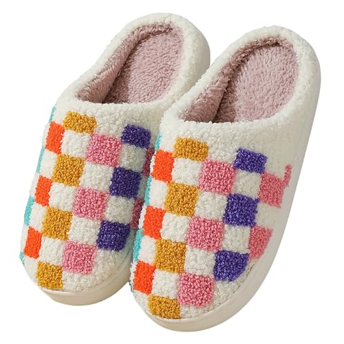 Xbemkste Hausschuhe Damen Winter Warme Plüsch Pantoffeln Bequeme Flaumig Slippers Niedliche Gesicht Filzpantoffeln Fuzzy Pelz Hauspantoffeln Memory Foam Wohnschuhe Für Paare (L, 37.5) von Xbemkste