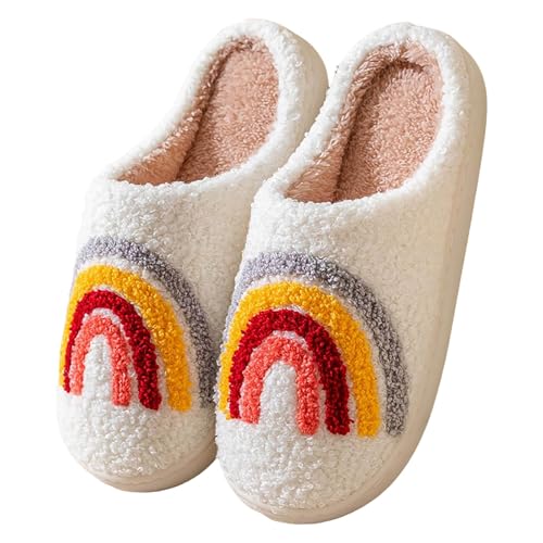 Xbemkste Hausschuhe Damen Winter Warme Plüsch Pantoffeln Bequeme Flaumig Slippers Niedliche Gesicht Filzpantoffeln Fuzzy Pelz Hauspantoffeln Memory Foam Wohnschuhe Für Paare (M, 36) von Xbemkste