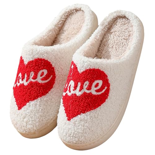Xbemkste Hausschuhe Damen Winter Warme Plüsch Pantoffeln Bequeme Flaumig Slippers Niedliche Gesicht Filzpantoffeln Fuzzy Pelz Hauspantoffeln Memory Foam Wohnschuhe Für Paare (N, 37.5) von Xbemkste