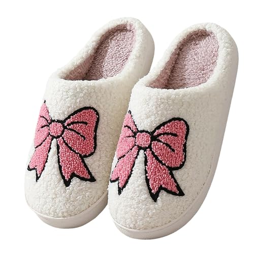 Xbemkste Hausschuhe Damen Winter Warme Plüsch Pantoffeln Bequeme Flaumig Slippers Niedliche Gesicht Filzpantoffeln Fuzzy Pelz Hauspantoffeln Memory Foam Wohnschuhe Für Paare (O, 36) von Xbemkste