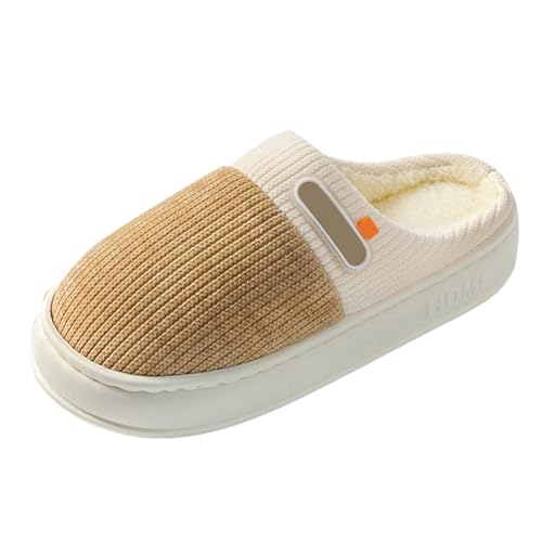 Xbemkste Hausschuhe Damen Winter Warme Stricken Filzpantoffeln Kuschelig Plüsch Pantoffeln Weite Leicht Wohnschuhe Memory Foam Slide Slippers Bequem Baumwolleschuhe (Khaki, 39) von Xbemkste