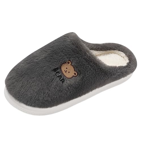 Xbemkste Hausschuhe Damen Winter Warme Verdicken Plüsch Pantoffeln Kuschelig Flauschige Süße Bären Cartoon Plüschschuhe Weicher Sohle Baumwollruhrschuhe Slide Slippers (A, 42) von Xbemkste
