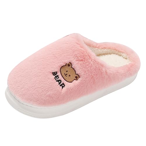 Xbemkste Hausschuhe Damen Winter Warme Verdicken Plüsch Pantoffeln Kuschelig Flauschige Süße Bären Cartoon Plüschschuhe Weicher Sohle Baumwollruhrschuhe Slide Slippers (E, 39) von Xbemkste