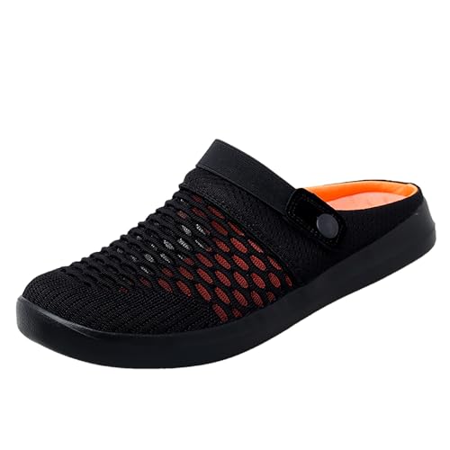 Xbemkste Herren Clogs Bequem Gartenschuhe Sabots Slip On Freizeitschuhe Sommer Gartenclogs Atmungsaktiv Schlupfschuhe Hausschuhe Leichte Pantoletten Slipper (Orange, 40.5) von Xbemkste