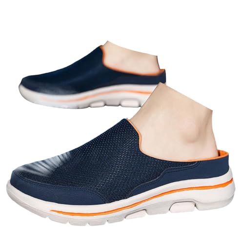 Xbemkste Herren Clogs Bequem Sabots Gartenschuhe Slip On Sneaker Atmungsaktiv Halbschuhe Schlupfschuhe Flach Freizeitschuhe Sommer Leichte Pantoletten Slipper (Blue, 43) von Xbemkste