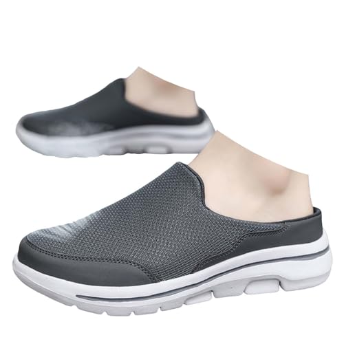Xbemkste Herren Clogs Bequem Sabots Gartenschuhe Slip On Sneaker Atmungsaktiv Halbschuhe Schlupfschuhe Flach Freizeitschuhe Sommer Leichte Pantoletten Slipper (Grey, 48) von Xbemkste