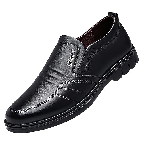 Xbemkste Herren Leder Sneaker modischer lässiger Stil, Neuer Slip On mit flachem Boden weicher Sohle, bequemer große Größe für Business (43) von Xbemkste