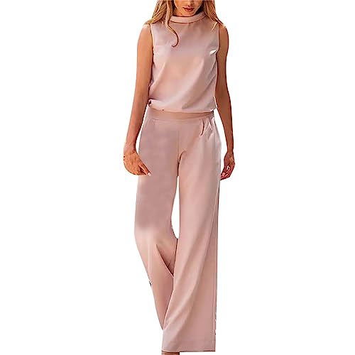 Xbemkste Jumpsuit Damen Sommer - Schmale Passform Jumpsuits für Damen, Damen Sommer Ärmellos Jumpsuit Overall Lang Hosenanzug Casual Romper für Business von Xbemkste