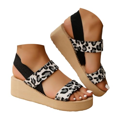 Xbemkste Keilsandalen Damen Plateau Sandaletten mit Elastischen Riemen Bequeme Weiche Sandalen Offene Zehen Sommersandalen Elegant Slingback Outdoorsandalen (White, 37) von Xbemkste