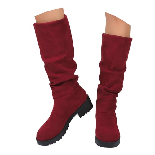 Xbemkste Kniehohe Stiefel Damen Blockabsatz Langschaftstiefel Hohe Schlupfstiefel Bequeme Rutschfest Halbstiefel Herbst Winter Lange Stiefel Schlupfschuhe Winterstiefel (36) von Xbemkste