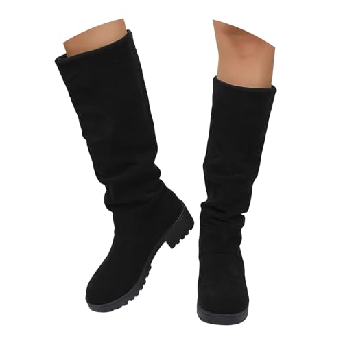 Xbemkste Kniehohe Stiefel Damen Blockabsatz Langschaftstiefel Hohe Schlupfstiefel Bequeme Rutschfest Halbstiefel Herbst Winter Lange Stiefel Schlupfschuhe Winterstiefel (39) von Xbemkste