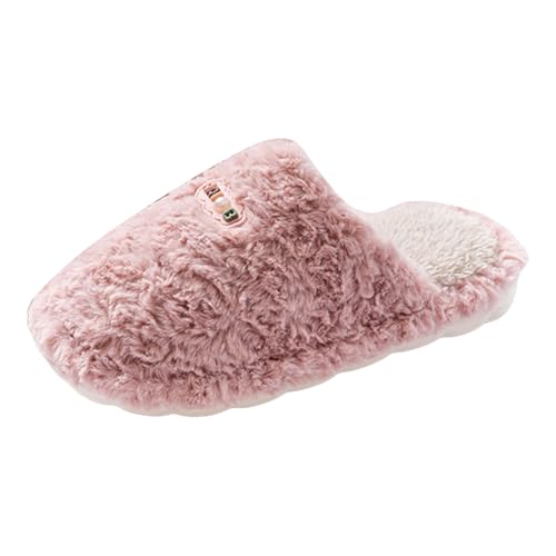 Xbemkste Lammfell Hausschuhe Damen Plüsch Pantoffeln Winter Sehr Warme Slipper Weiches Flauschige Filzpantoffeln Bequeme Rutschfeste Wohnschuhe Fuzzy Pelz Hüttenschuh (36) von Xbemkste