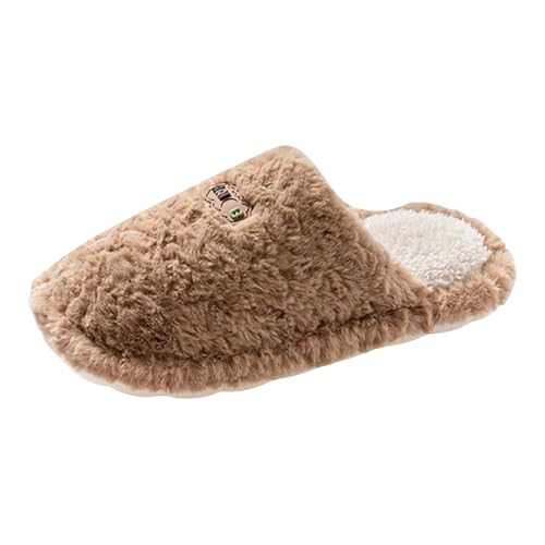 Xbemkste Lammfell Hausschuhe Damen Plüsch Pantoffeln Winter Sehr Warme Slipper Weiches Flauschige Filzpantoffeln Bequeme Rutschfeste Wohnschuhe Fuzzy Pelz Hüttenschuh (Coffee, 39) von Xbemkste