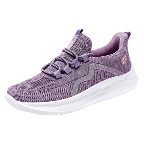 Xbemkste Laufschuhe Damen lässige, Bequeme leichte Loafer, Slip-On-Sneakers, Flache Wanderschuhe Glitzer Sneaker Damen (Light Purple, 37) von Xbemkste