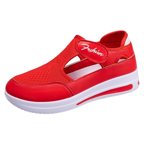 Xbemkste Laufschuhe Damen lässige, Bequeme leichte Slip On Sneakers, Flache Wanderschuhe Bequeme Schuhe Damen Luftpolster (Red, 35.5) von Xbemkste