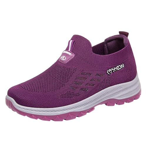 Xbemkste Laufschuhe Damen lässige, Bequeme leichte Slip On Sneakers, Flache Wanderschuhe Damen Schuhe Sneakers (Purple, 39) von Xbemkste