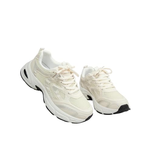 Xbemkste Laufschuhe Damen mit weicher Sohle, modisch, lässig, für Paare, Schnürschuhe, Daddy, Dicke Sohle, lässige Sportschuhe Damen Freizeitschuhe (White, 37.5) von Xbemkste