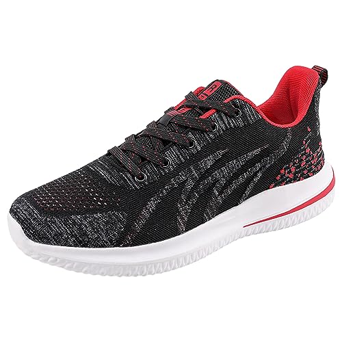 Xbemkste Laufschuhe Herren Mode Muster Mesh Atmungsaktive Schnürung Flache Unterseite Bequeme Freizeitschuhe Herren Schuhe schwarz (Red, 43) von Xbemkste