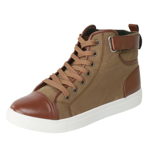 Xbemkste Laufschuhe Herren lässige PU Sneaker, Wanderschuhe für Männer Sneakers Walkingschuhe Bequeme Elegante Schuhe (Khaki, 43) von Xbemkste
