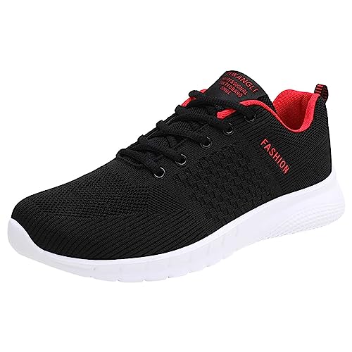 Xbemkste Laufschuhe Herren modisch, farblich abgestimmt, Mesh, atmungsaktiv bequem, zum Schnüren, Flacher Boden, rutschfest, leicht, Freizeitschuhe Men's Running Shoes (Red, 41) von Xbemkste