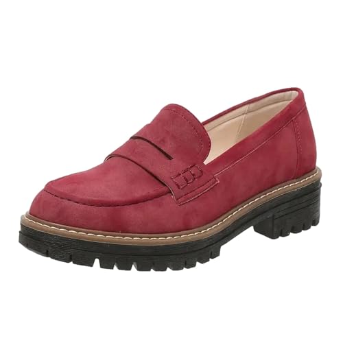 Xbemkste Loafer Damen Klassische Mokassins Slipper mit Plateau Bequeme Schlupfschuhe Slip On Freizeitschuhe Walkingschuhe Damen Business-Schuhe für Büro & Alltag (Red, 43) von Xbemkste