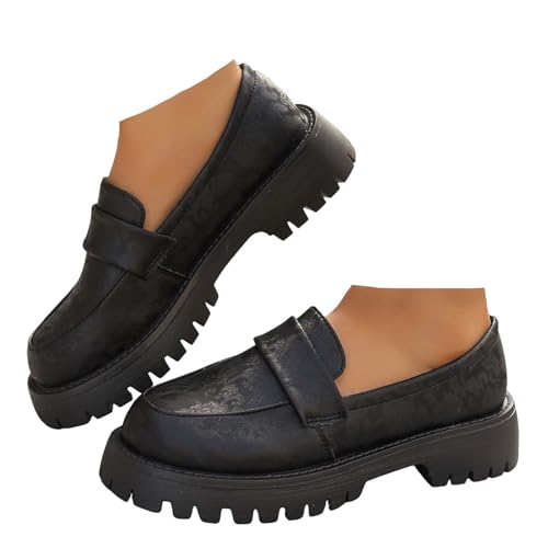 Xbemkste Loafer Damen Klassische Mokassins Slipper mit Plateau Slip On Freizeitschuhe Bequeme Schlupfschuhe Halbschuhe Damen Business-Schuhe für Büro & Alltag (40.5) von Xbemkste